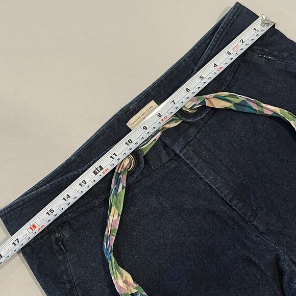 ~ Anthropologie 12 "The Essential Crop Flare" Dk Blue Wash Scarf Tie Denim Jeans - Picture 7 of 16